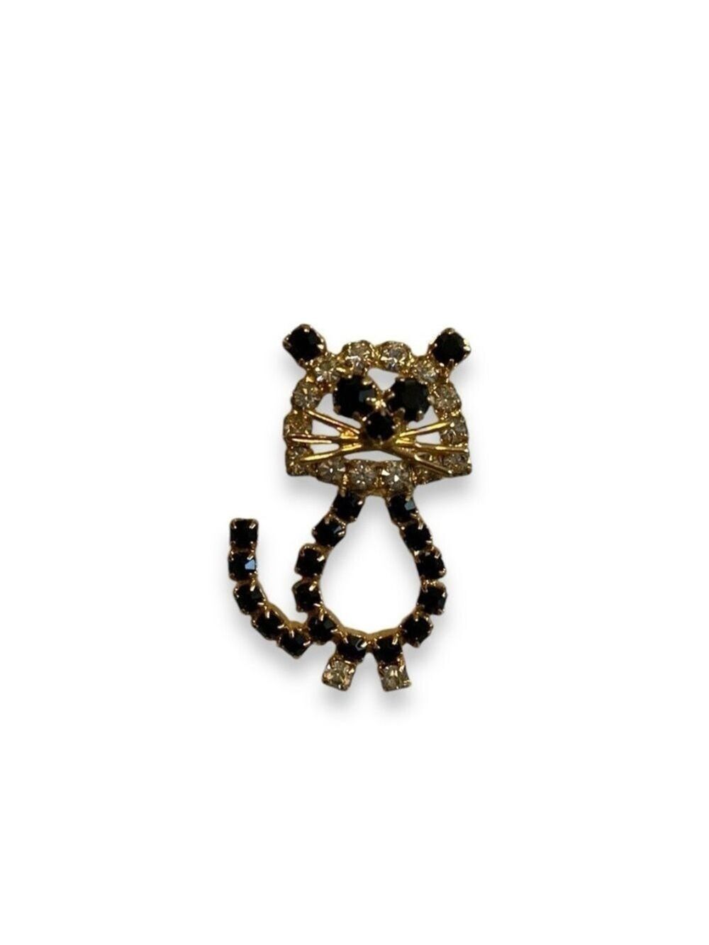 Vintage Avon Black Cat Tack Pin Sparkly Gold Tone Metal Crystal